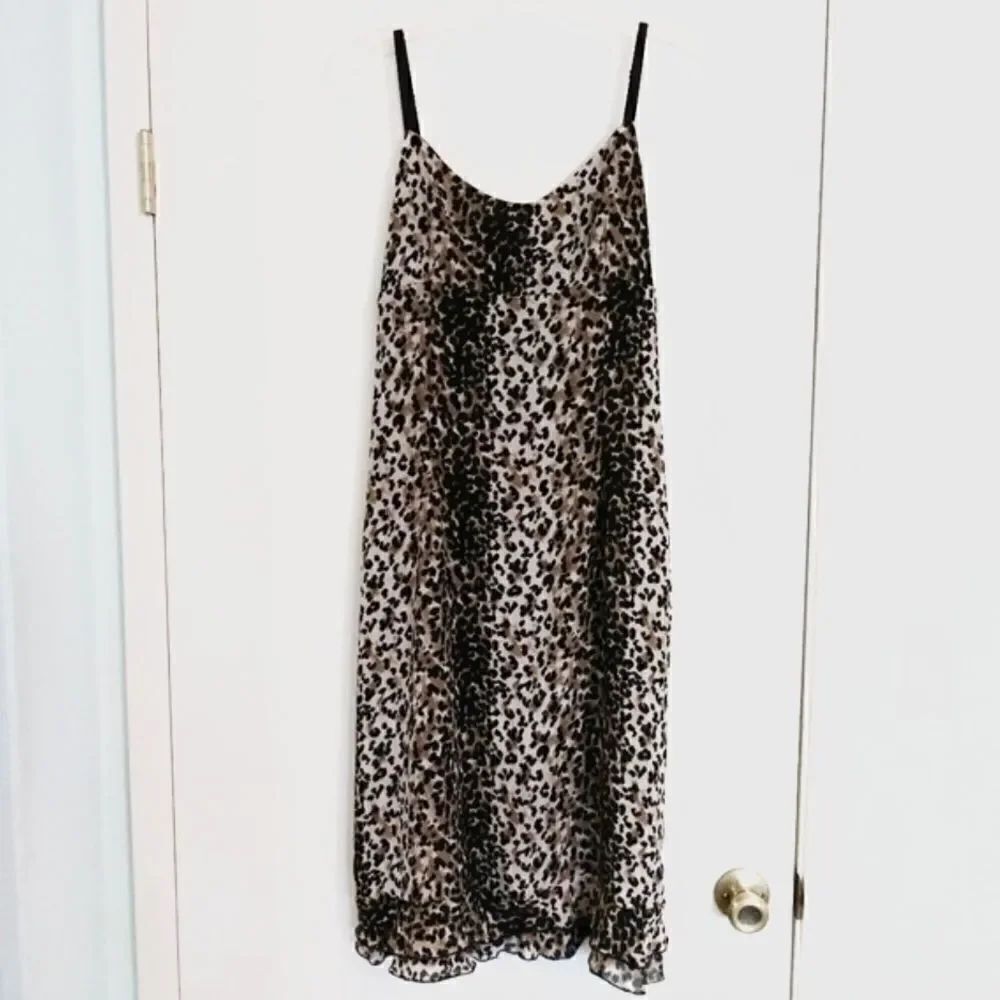 Vintage Animal Print Ruffle Hem Midi Slip Dress